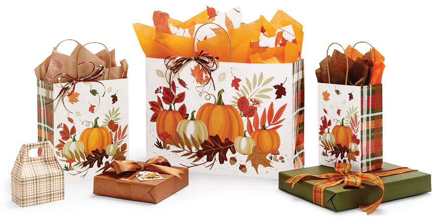 Pumpkin Plaid Paper Gift Bags