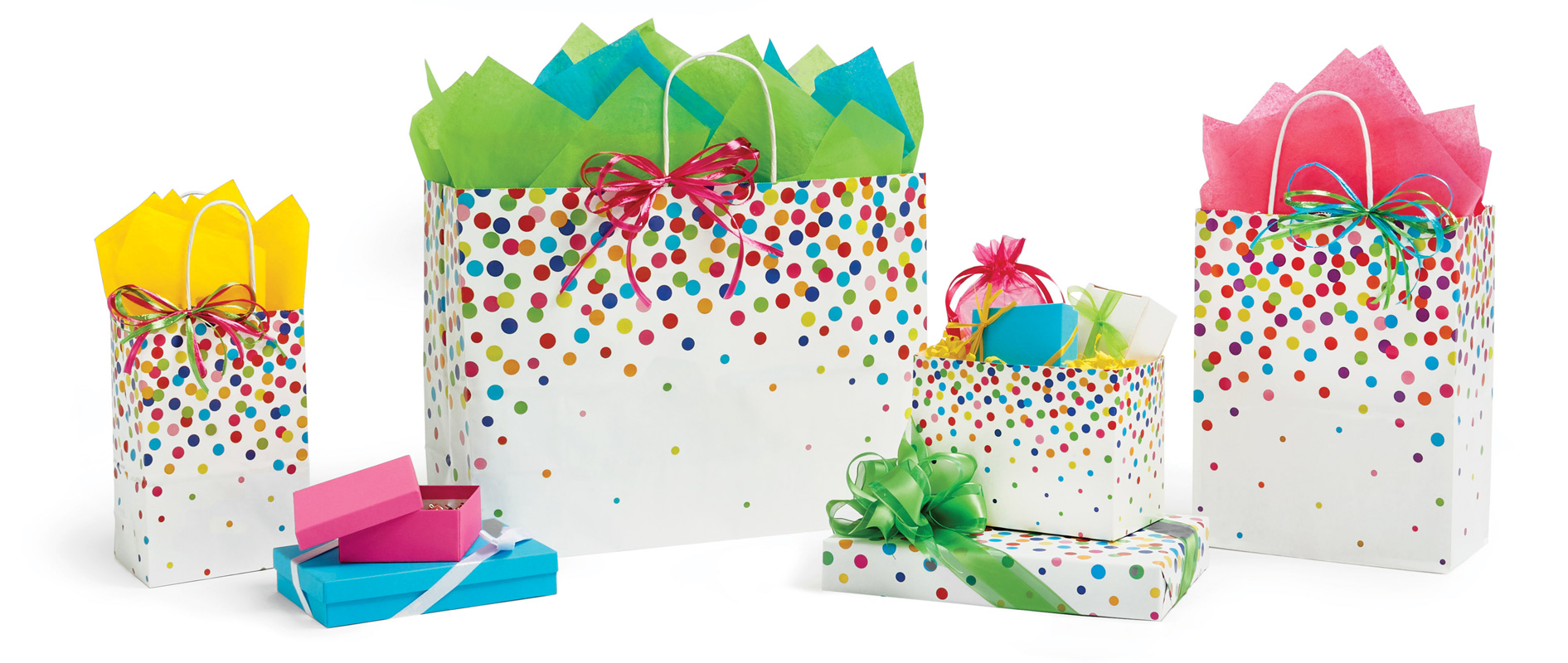Rainbow Confetti Paper Gift Bags