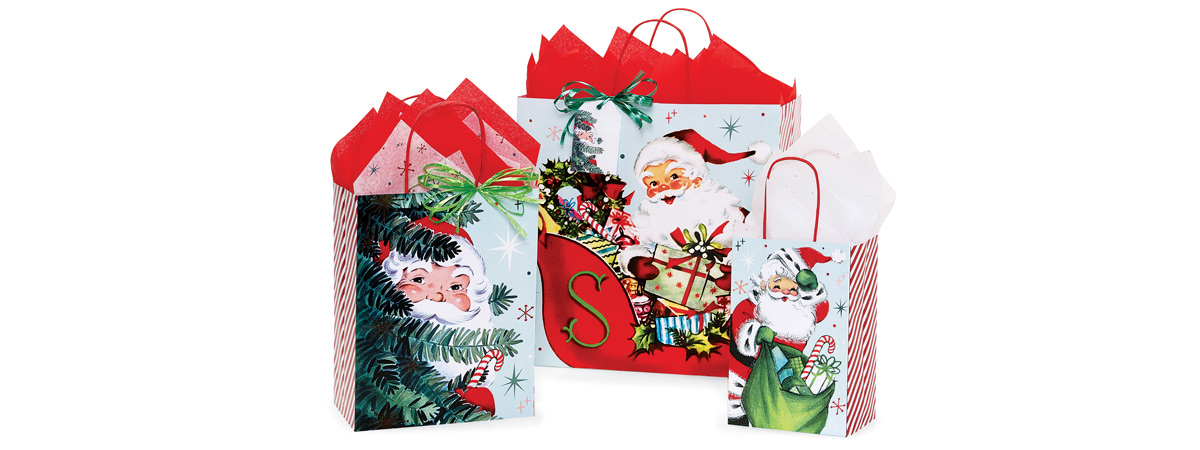Paper CARRIER BAGS Santa Small Retro Christmas