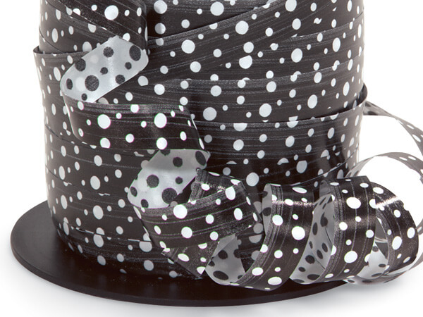 Black and White Dots Reversible Curling Ribbon, 3/8"x250 yards