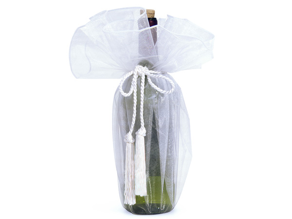 White Organza Wine Wrapper with Tie Cord, 28" Diameter, 3 Pack