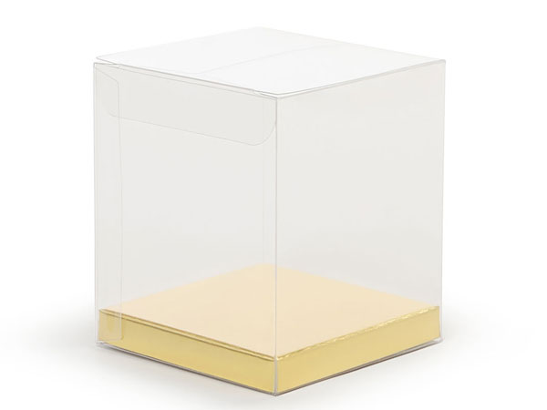 Clear Square Truffle Box with Gold Bottom Insert, 3x3x3.5, 12 Pack