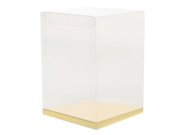 Clear Square Truffle Box with Gold Bottom Insert, 5x5x7", 12 Pack