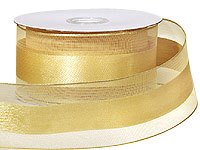 1.5 inch Silver & Gold Vertical Stripes on Cream Satin Ribbon