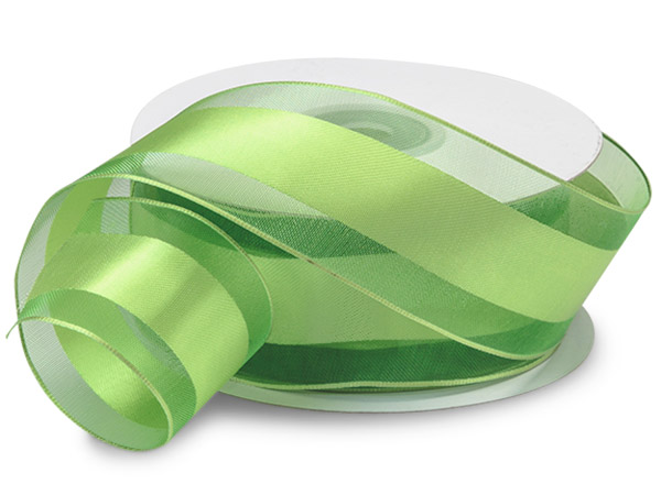 Apple Green Satin Stripe Sheer Wired Ribbon, 1-1/2"x25 yards