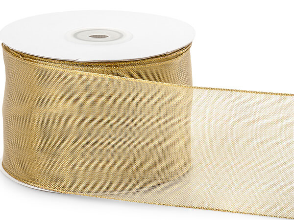 Metallic Gold Mesh Wired Ribbon, 2-1/2"x25 yards