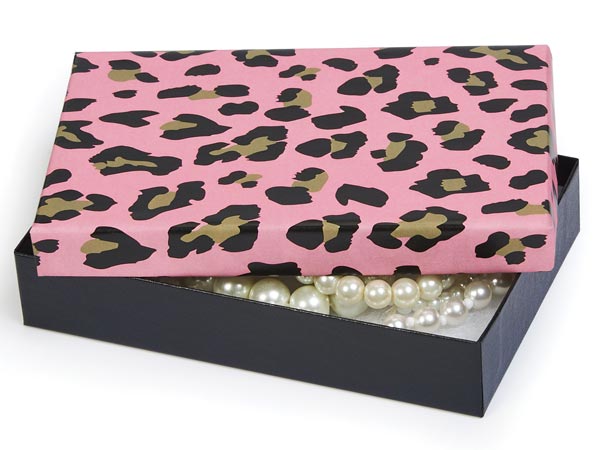 Lipstick Leopard Jewelry Gift Boxes 5.5x3.5x1", 100 Pack, Fiber Fill