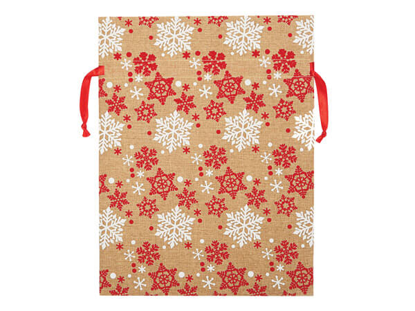 Red & White Snowflake Reusable Fabric Gift Bag,9.5x12.5", 3 pack