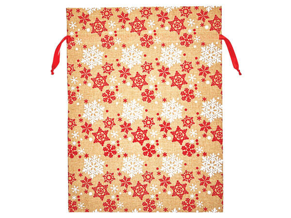 Red & White Snowflake Reusable Fabric Gift Bag, 12 x 16", 3 pack