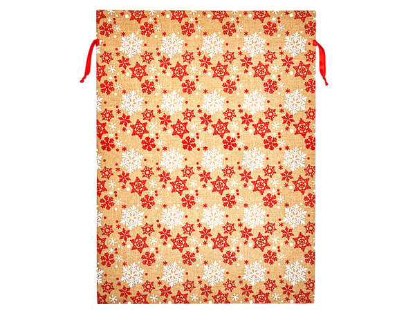 Red & White Snowflake Reusable Fabric Gift Bag,16.5x22", 3 pack