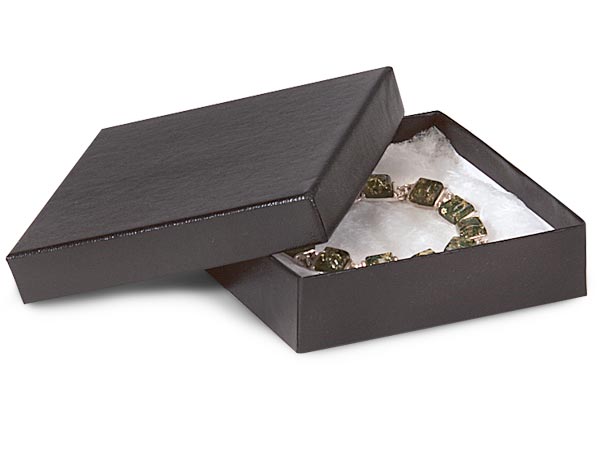 Black Embossed Jewelry Gift Boxes, 3.5x3.5x1", 100 Pack, Fiber Fill