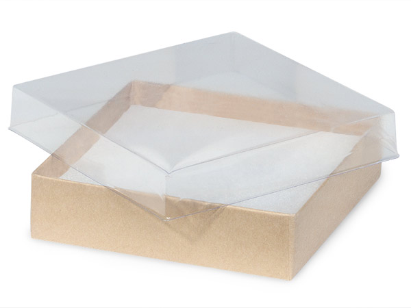 3-1/2x3-1/2x7/8" Clear Lid Boxes With Kraft Bases