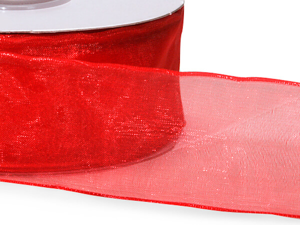 Red Sheer Organza Wired Ribbon, 1-1/2"x25 yards