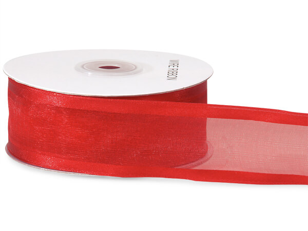Red Satin Edge Sheer Wired Ribbon, 1-1/2"x25 yards
