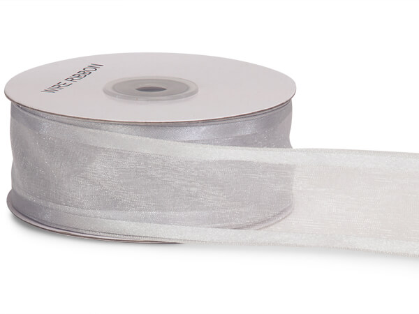 Silver Satin Edge Sheer Wired Ribbon, 1-1/2"x25 yards