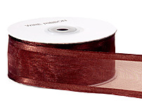 Red Satin Stripe Sheer Wired Ribbon, 1-1/2x25 Yards