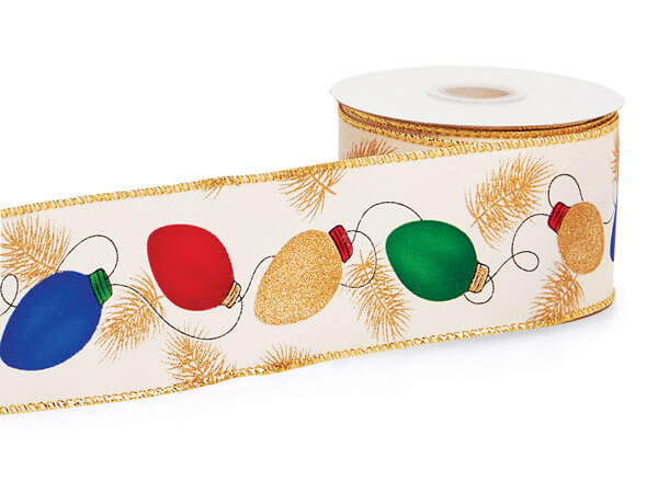 Christmas Lights Wired Ribbon, 2-1/2" x 10 yards