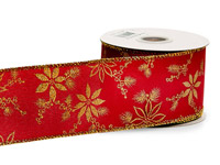 Snowflakes on Red Wired Ribbon, 2-1/2 x 10 Yards