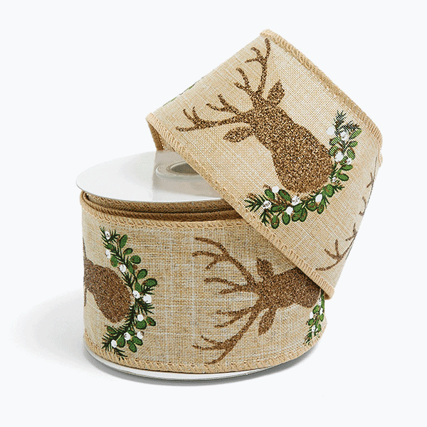 Evergreen Deer Wired Ribbon