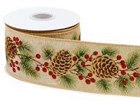 Christmas Ornaments Wired Ribbon, 2-1/2 x 10 Yards