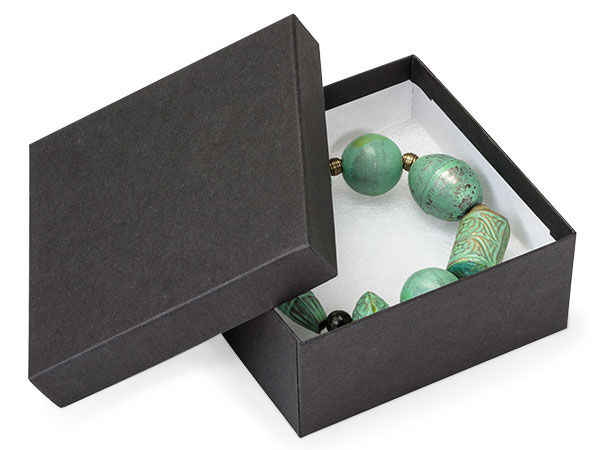 Black Matte Jewelry Gift Boxes, 3.5x3.5x1.5", 100 Pack, Fiber Fill