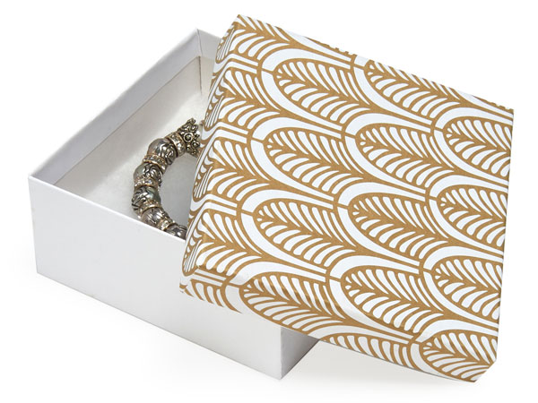 Nouveau Gold Jewelry Gift Boxes, 3.5x3.5x1.5", 100 Pack, Fiber Fill