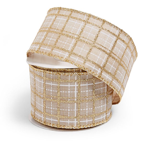 Gold Glitter Plaid Wired Ribbon, 2-1/2" x 10 yards