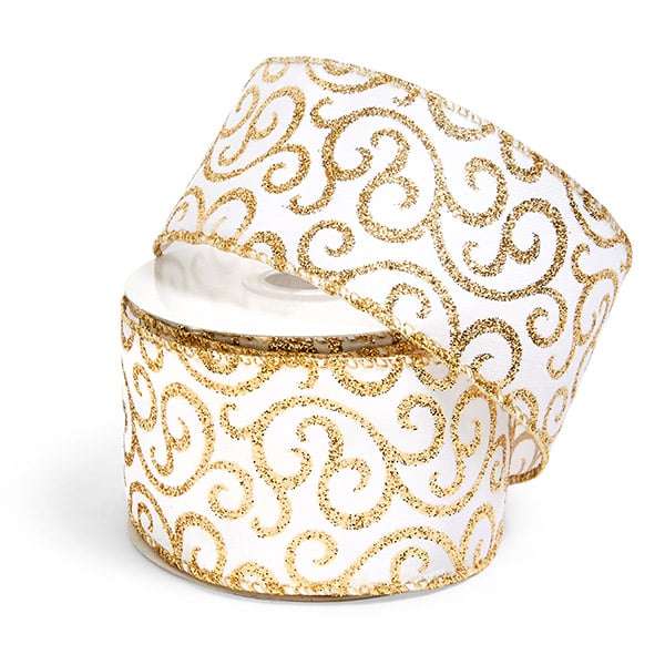 Gold Glittered Swirl Wired Ribbon, 2-1/2" x 10 yards