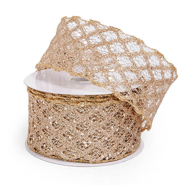 Gold Lattice Glitter Wired Ribbon, 2-1/2" x 10 yards