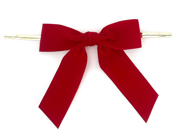 3" Red Velvet Pre-tied Gift Bows with twist ties, 12 pack