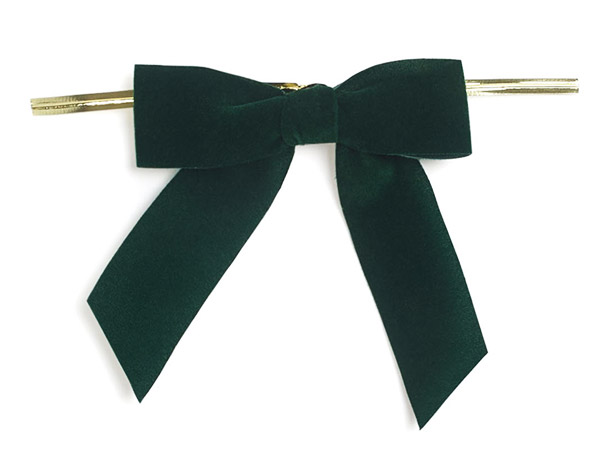 3" Hunter Green Velvet Pre-tied Gift Bows with twist ties, 12 pack