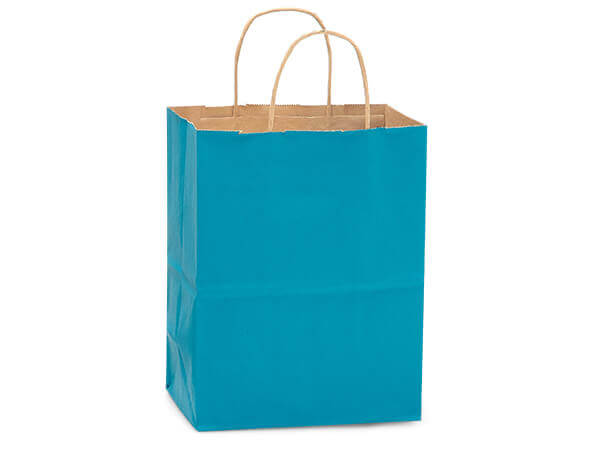 Caribbean Blue Recycled Kraft Bags Cub 8x4.75x10.5", 25 Pack