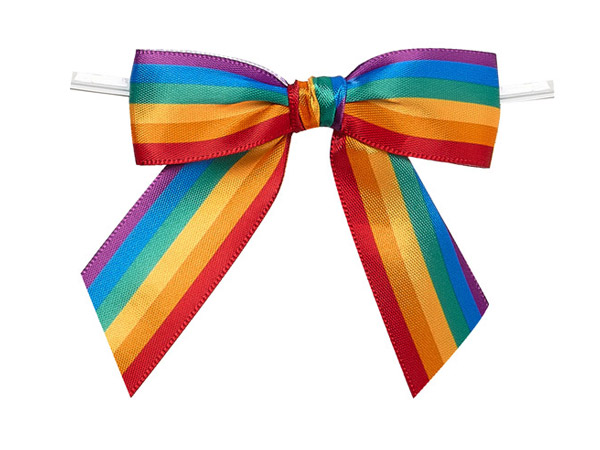 3" Rainbow Stripe Pre-Tied Satin Bows w/Twist Ties,12 Pack