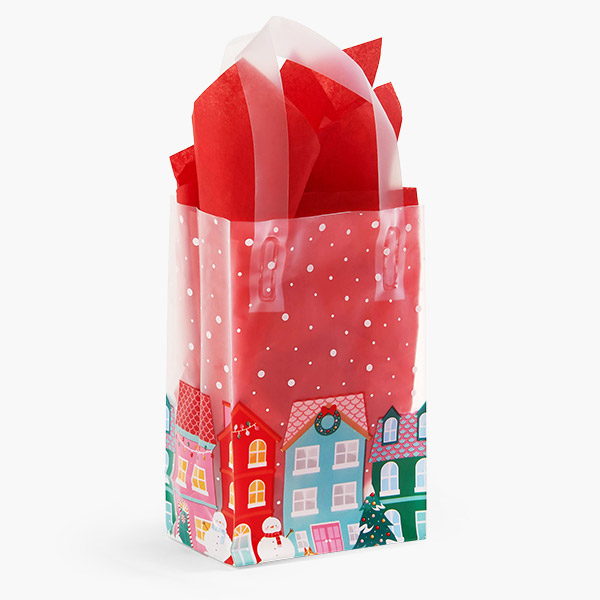 Christmas Village Plastic Gift Bags Rose 5.25x3.25x8.5", 25 Pack