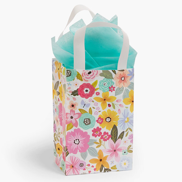 Songbird Blooms Plastic Gift Bags, Rose 5.25x3.25x8.5", 25 Pack