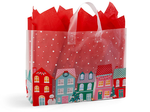 Christmas Village Plastic Gift Bags Vogue 16x5x12", 25 Pack