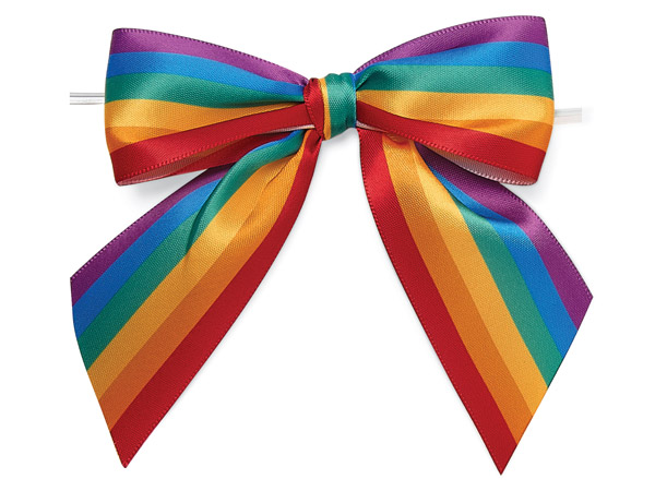 *4" Rainbow Stripe Pre-Tied Satin Bows w/Twist Ties,12 Pack