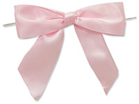5/8 Ribbon - Pre-Tied Satin Twist Tie Bows - Lt.Pink - 100 Bows