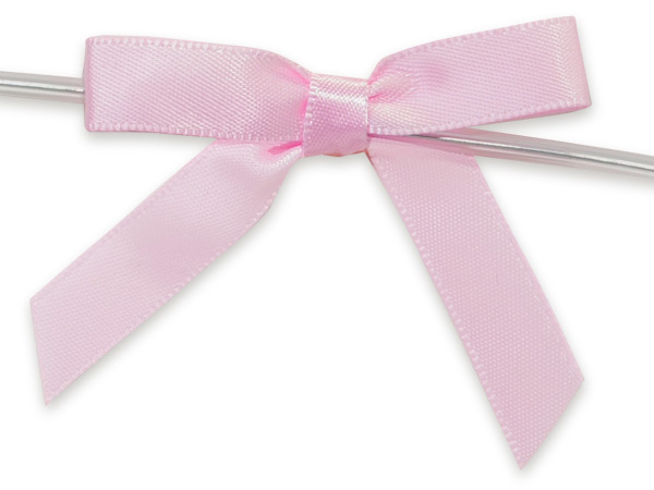 2" Pink Pre-Tied Satin Gift Bows with Twist Ties, 12 pack