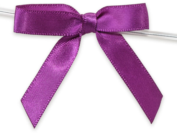 2" Purple Pre-Tied Satin Gift Bows with Twist Ties, 12 pack