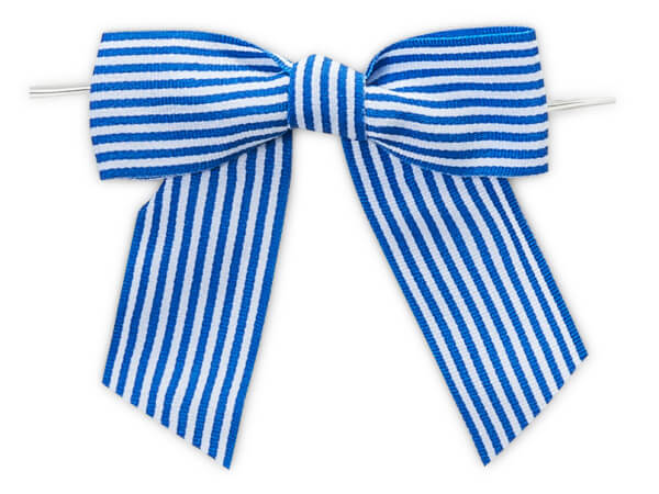 3" Royal Blue Stripe Pre-Tied Grosgrain Gift Bows, 24 pack
