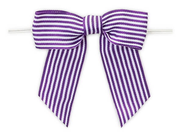 Purple Pre-tied Striped Grosgrain Bow