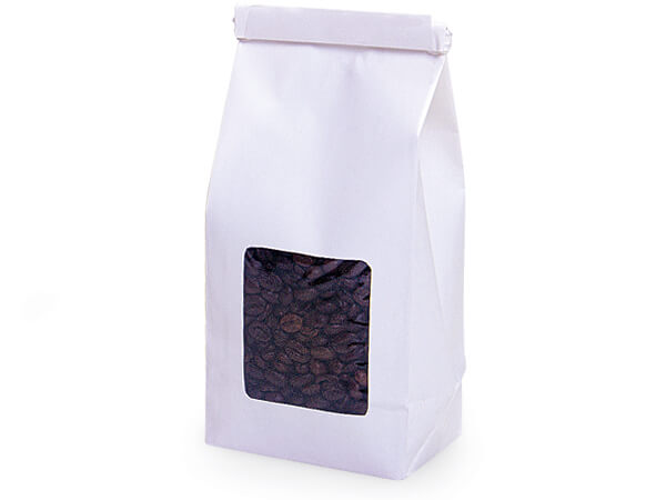 500 1/2 lb White Window Coffee Bags 3-3/8"x2-1/2"x7-3/4"