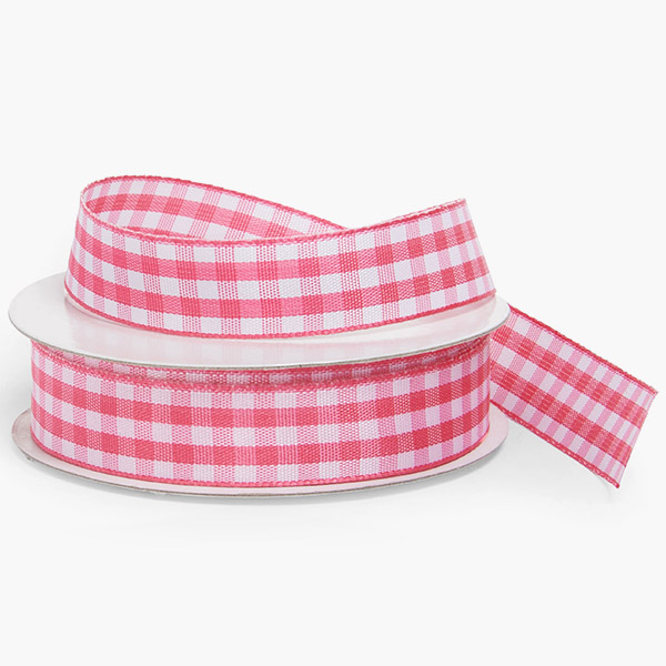 Pink and White Gingham Ribbon 5/8" x 15 yards