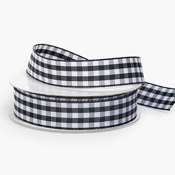 Black and White Gingham Ribbon 5/8" x 15 yards
