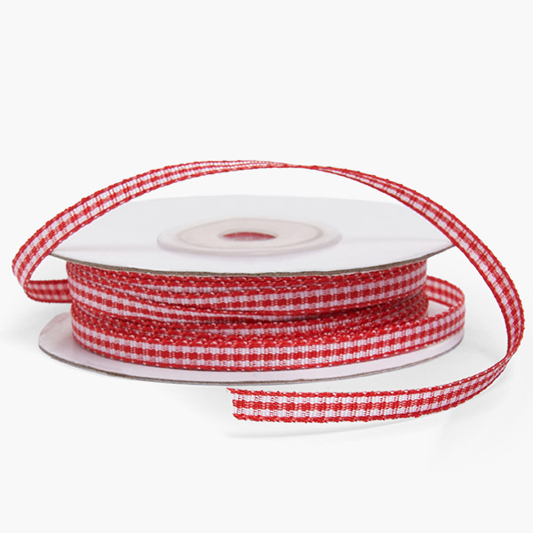 Red and White Gingham Ribbon 1/4"x25 yards