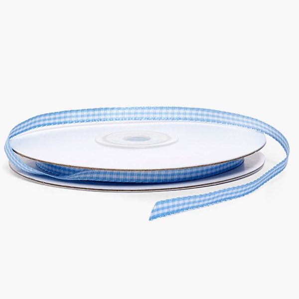 Blue and White Gingham Ribbon 1/4"x25 yards