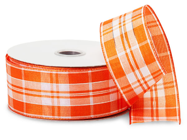 Orange and White Plaid Ribbon with Silver Accents