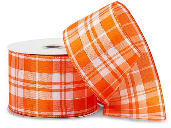 *Orange and White Plaid Ribbon with Silver Accents, 2-1/2"x10 yards