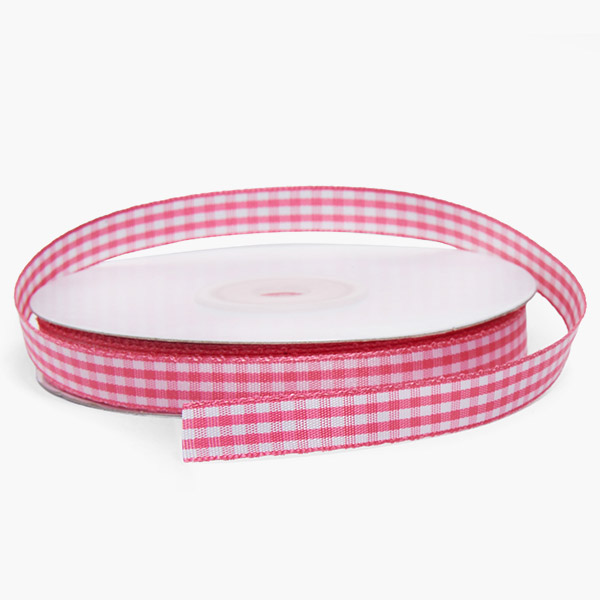 Pink and White Gingham Ribbon 3/8"x25 yards